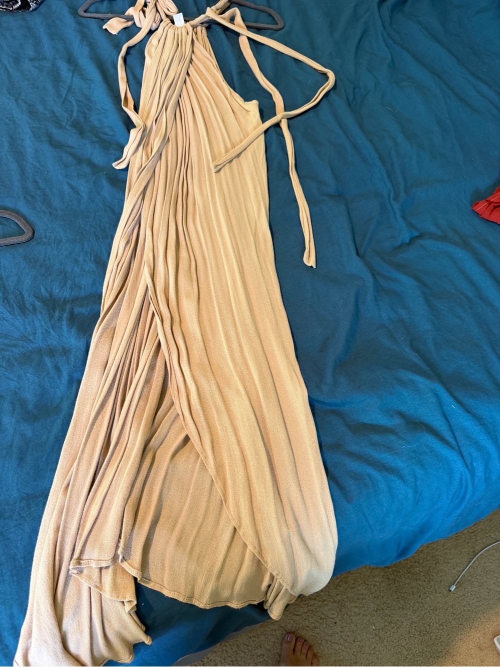 Indah Beige/Tan Pleated Maxi Dress